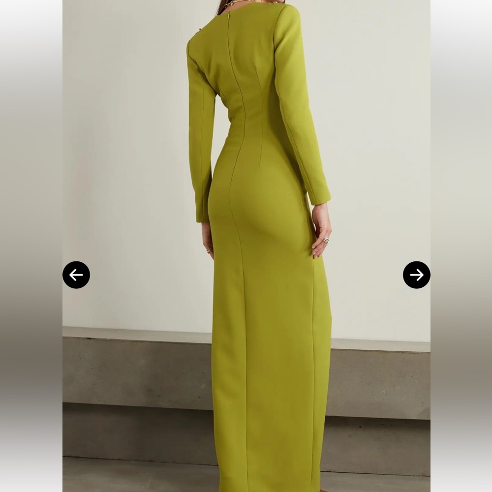 Elegant Long Sleeve Chartreuse Dress - Picture 4 of 13